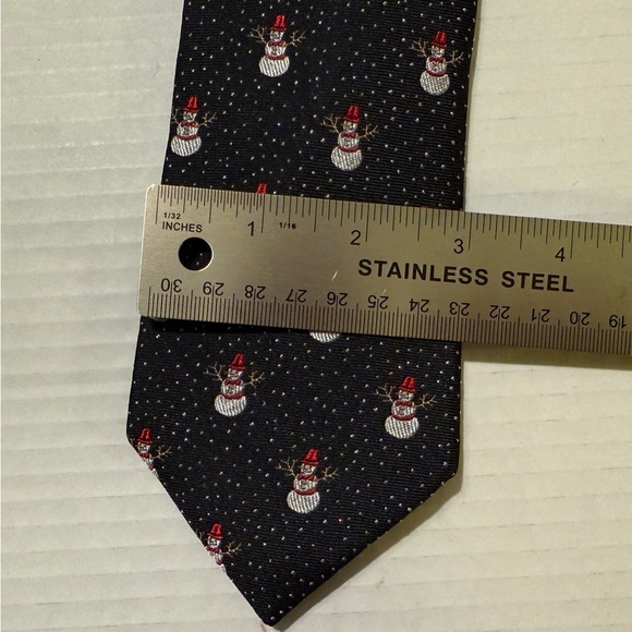 Nordstrom Black Polka Dot Snowman w Bowtie Silk Holiday Necktie - Picture 3 of 5